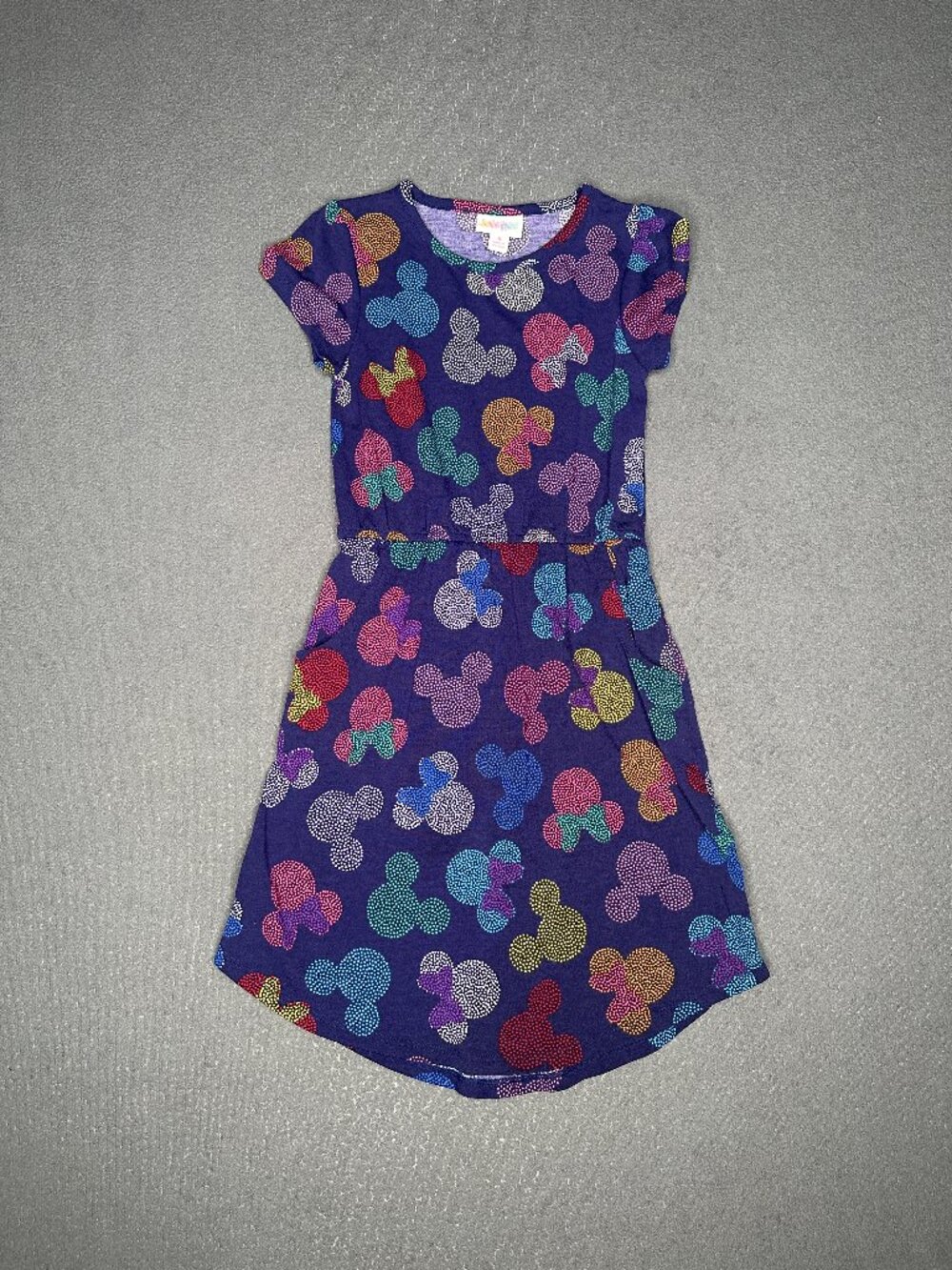 Lularoe Girls Mae Dress Disney Mickey and Minnie Mouse Heads Size 8 Multicolor